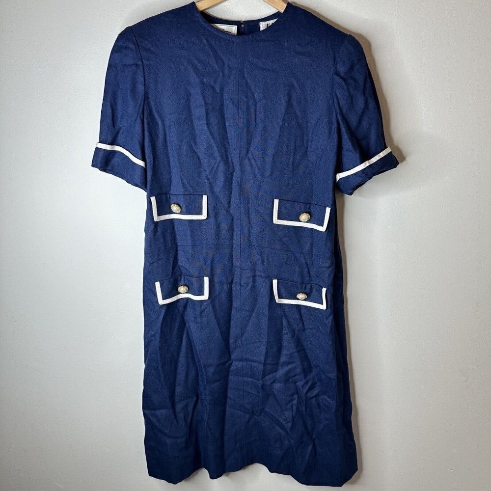 Vintage Helga 80s Saks Fifth Avenue Royal Blue Military MIDI Dress Size‎ 14